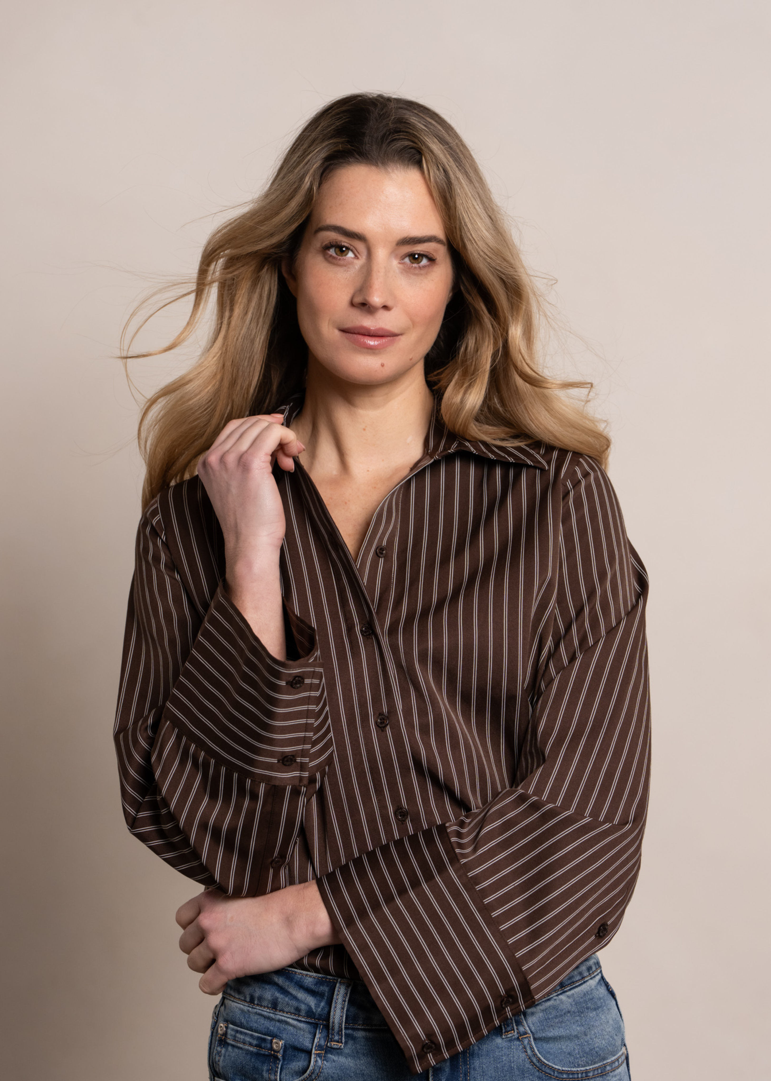 Juliana Shirt - Cacao Pinstripe