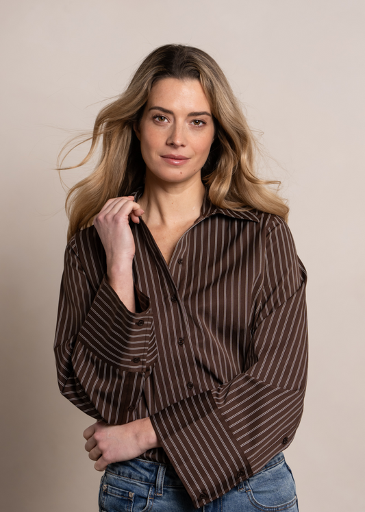 Juliana Shirt - Cacao Pinstripe