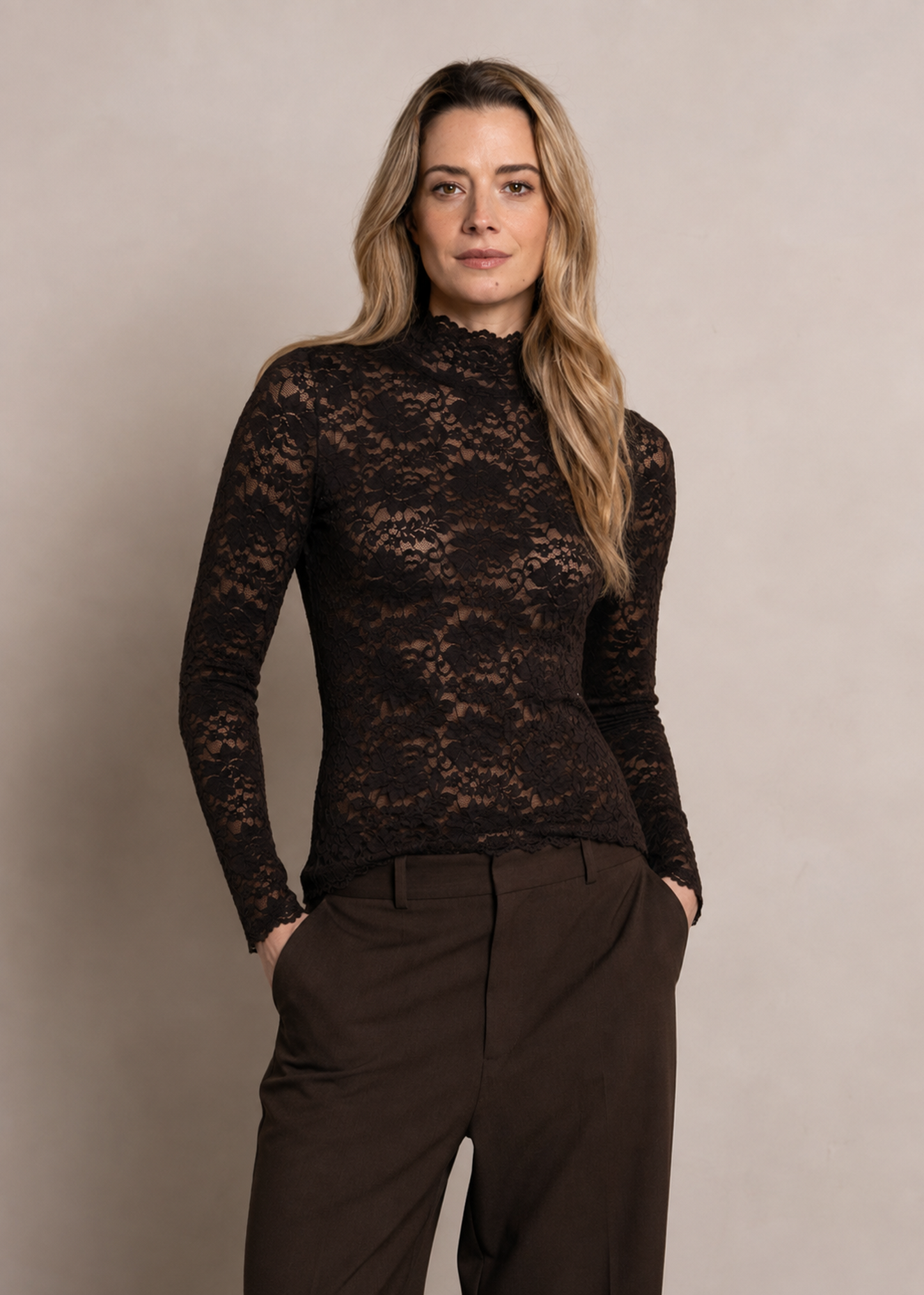 Jeanne Lace Top - Cacao
