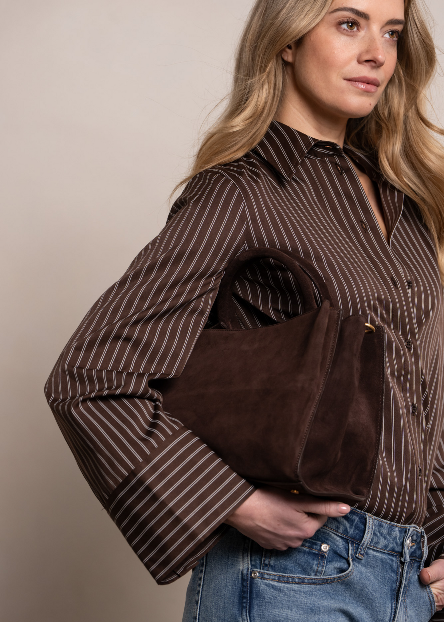 Juliana Shirt - Cacao Pinstripe