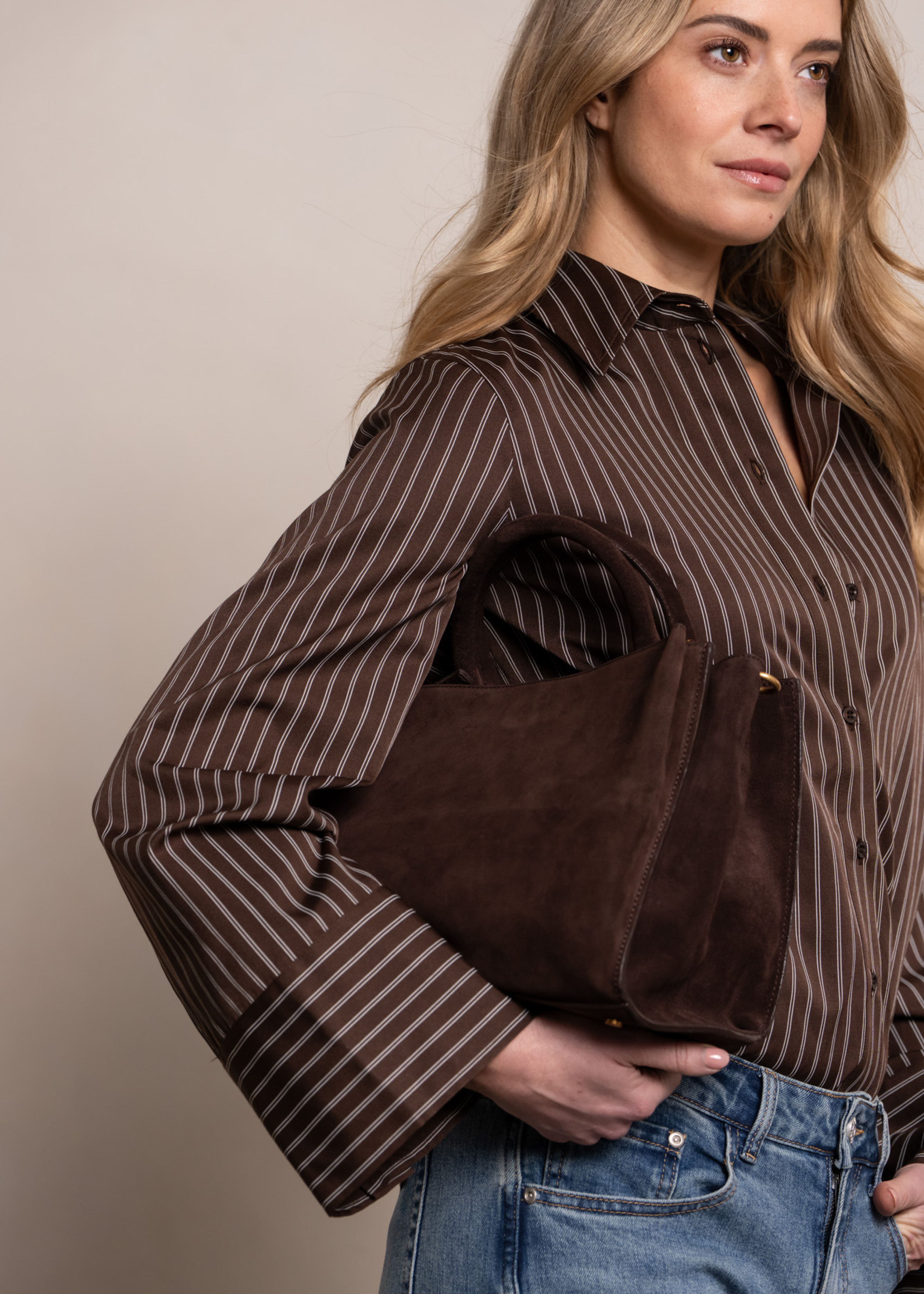 Juliana Shirt - Cacao Pinstripe