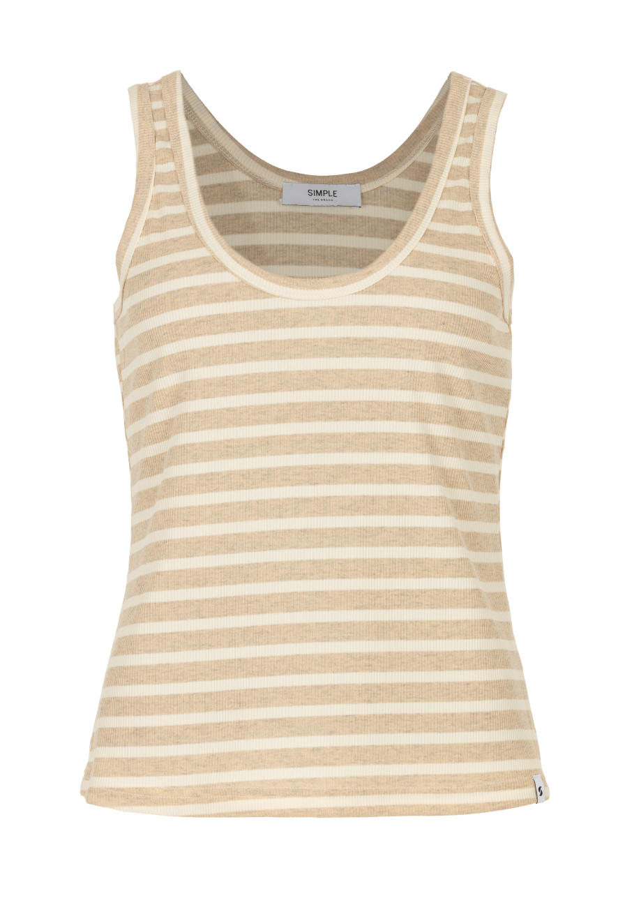 Ribby Top Stripe Camel Egret