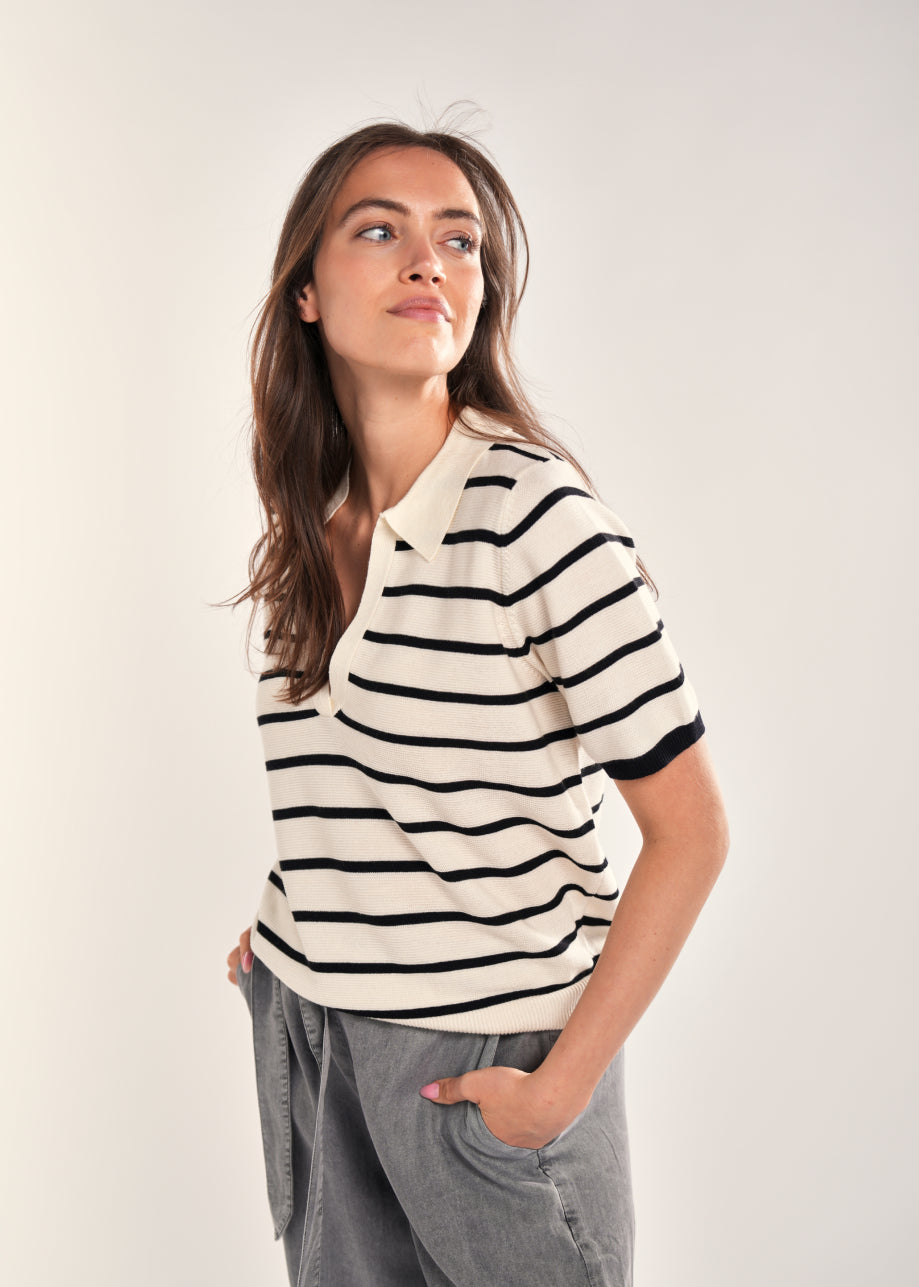 Polka SS Top Ecru White Black
