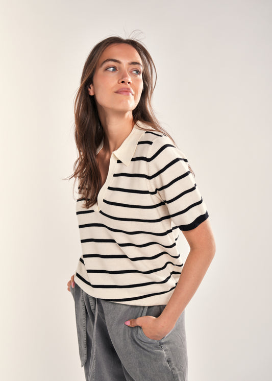 Polka SS Top Ecru White Black